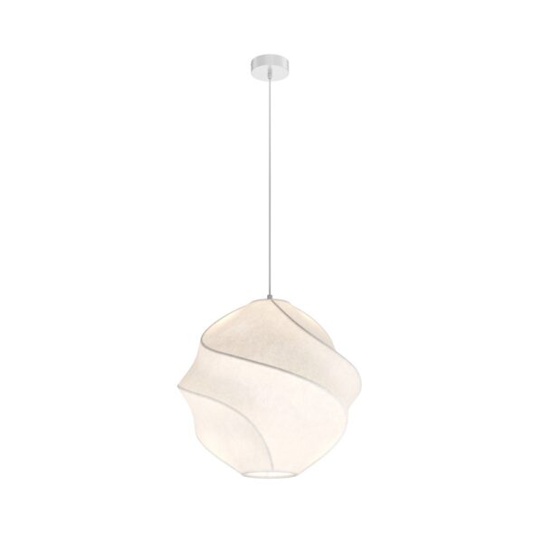 Luminaire japonisant Bloom Maytoni allumé, diffusant une lumière douce et chaleureuse à travers son abat-jour en tissu