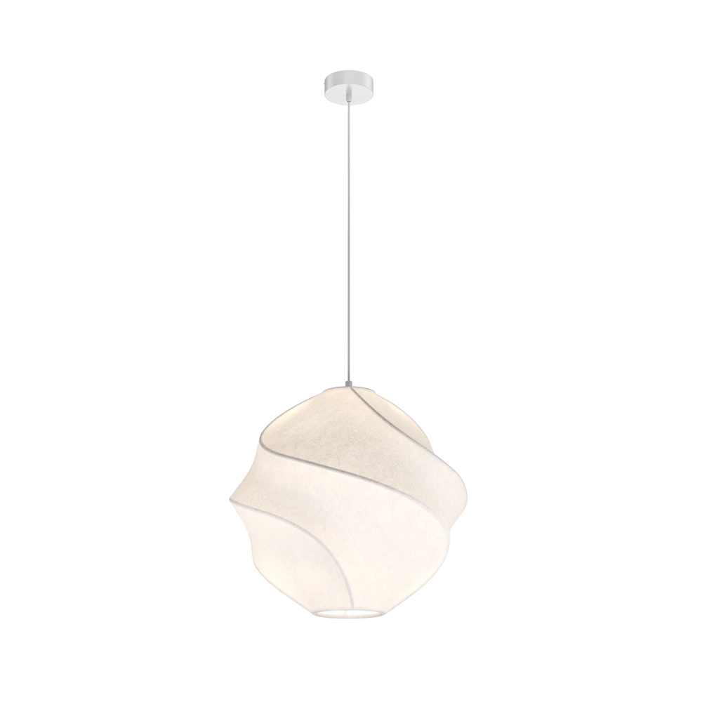Style japonisant en éclairage : le guide des luminaires japandi Luminaire japonisant Bloom Maytoni allumé, diffusant une lumière douce et chaleureuse à travers son abat-jour en tissu