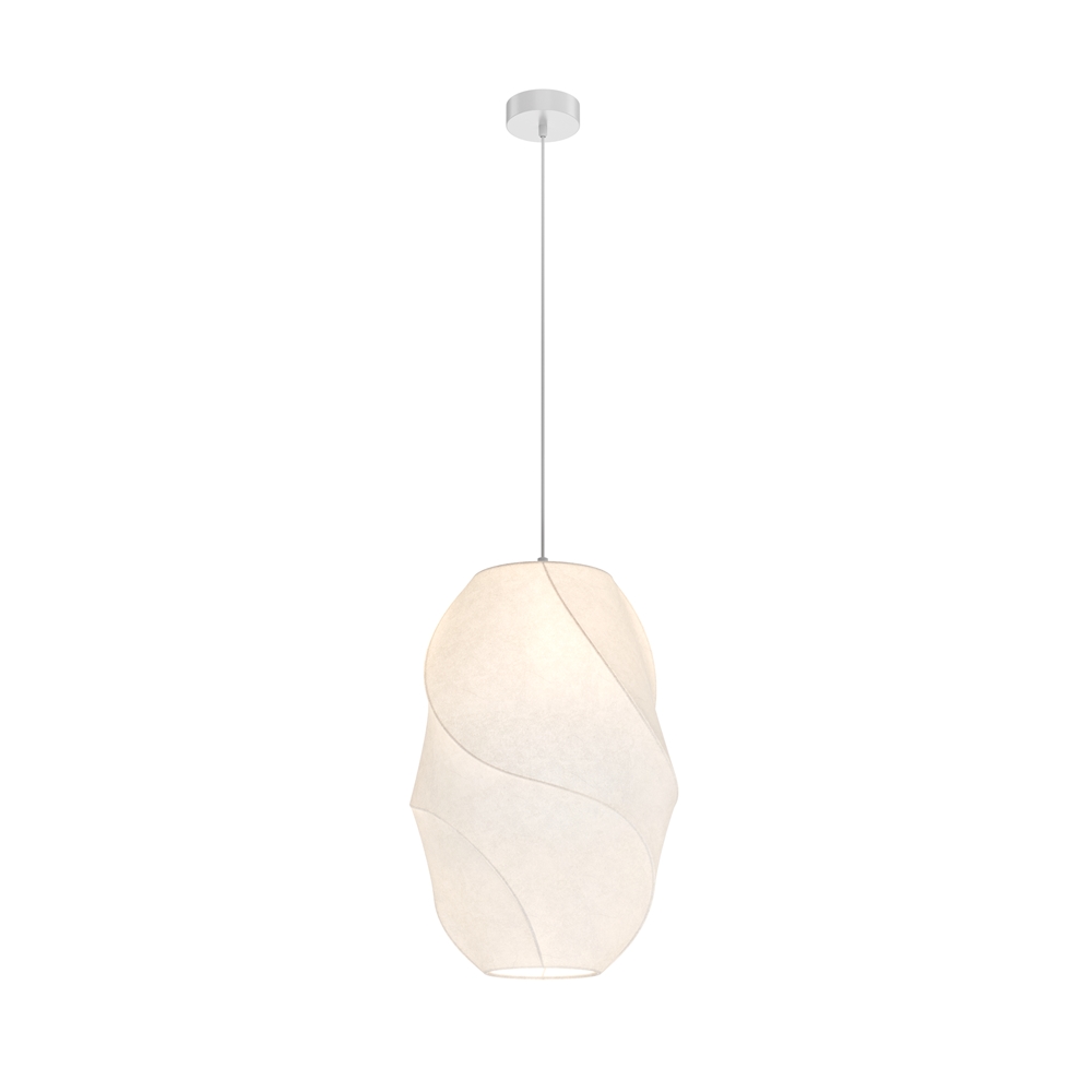 Style japonisant en éclairage : le guide des luminaires japandi Lanterne japonisante Bloom Maytoni allumée, lumière douce diffusée à travers l'abat-jour en tissu plissé