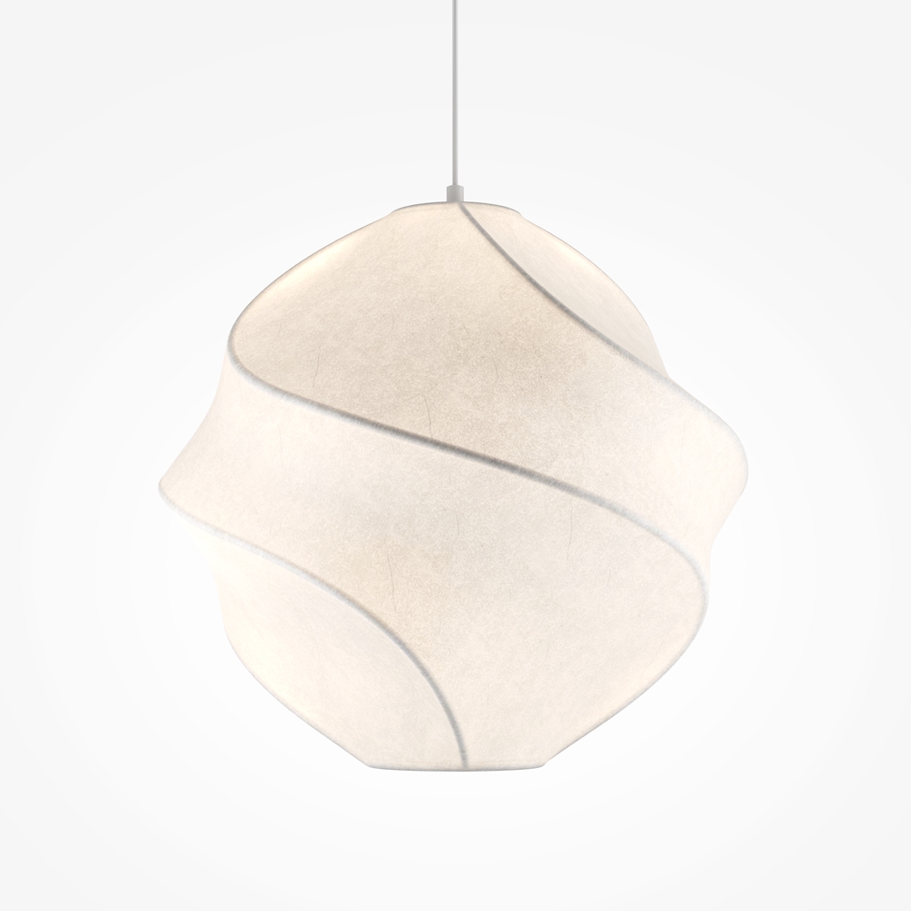 Style japonisant en éclairage : le guide des luminaires japandi Détail du plissé façon origami de l'abat-jour en tissu blanc de la suspension japonisante Bloom