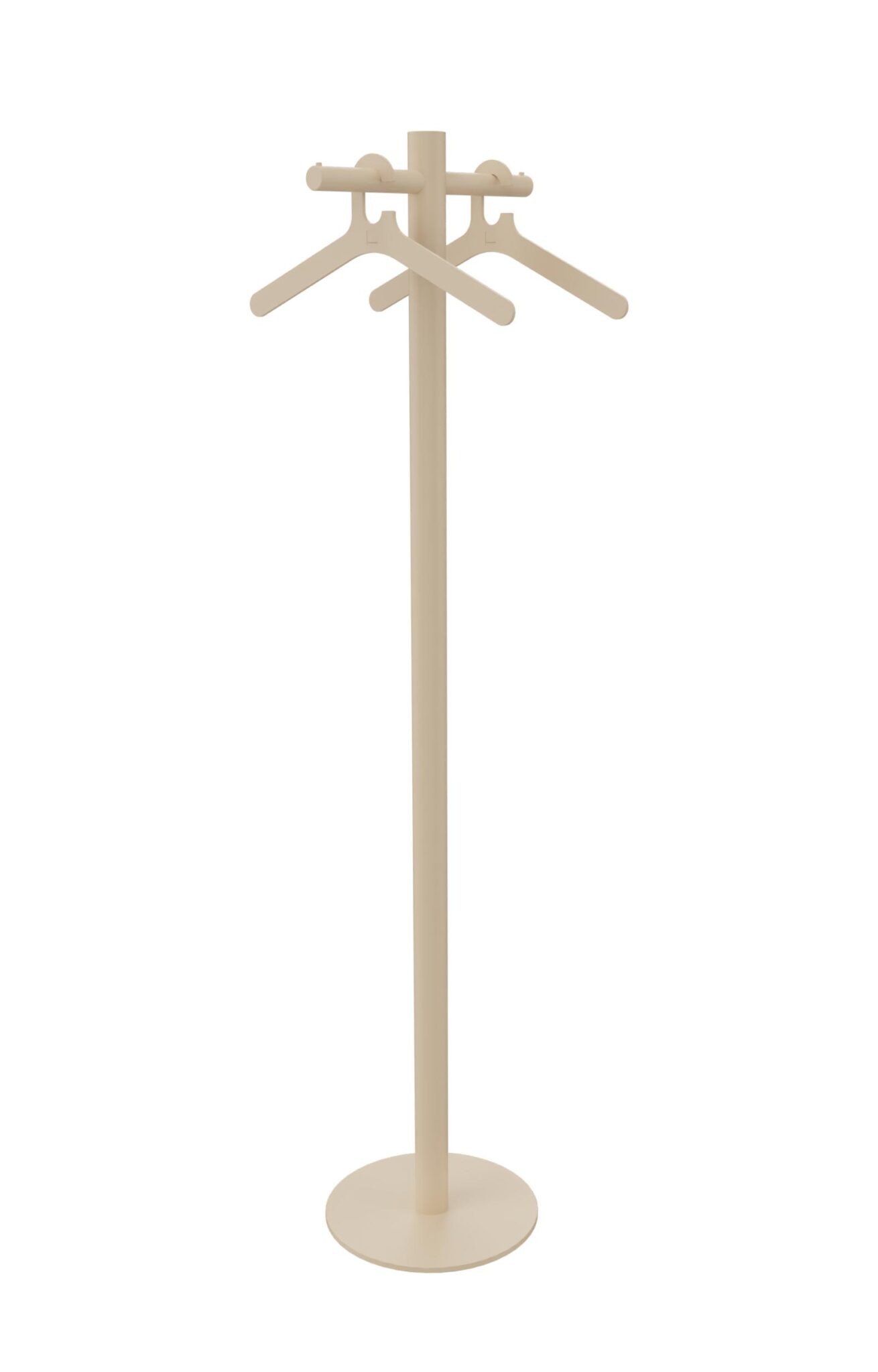 porte manteau acier Pole Cascando fond blanc beige cintres