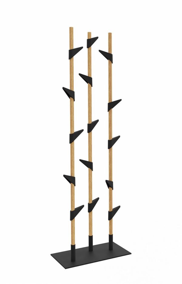 porte manteau design Bamboo 3 Cascando fond blanc noir chêne