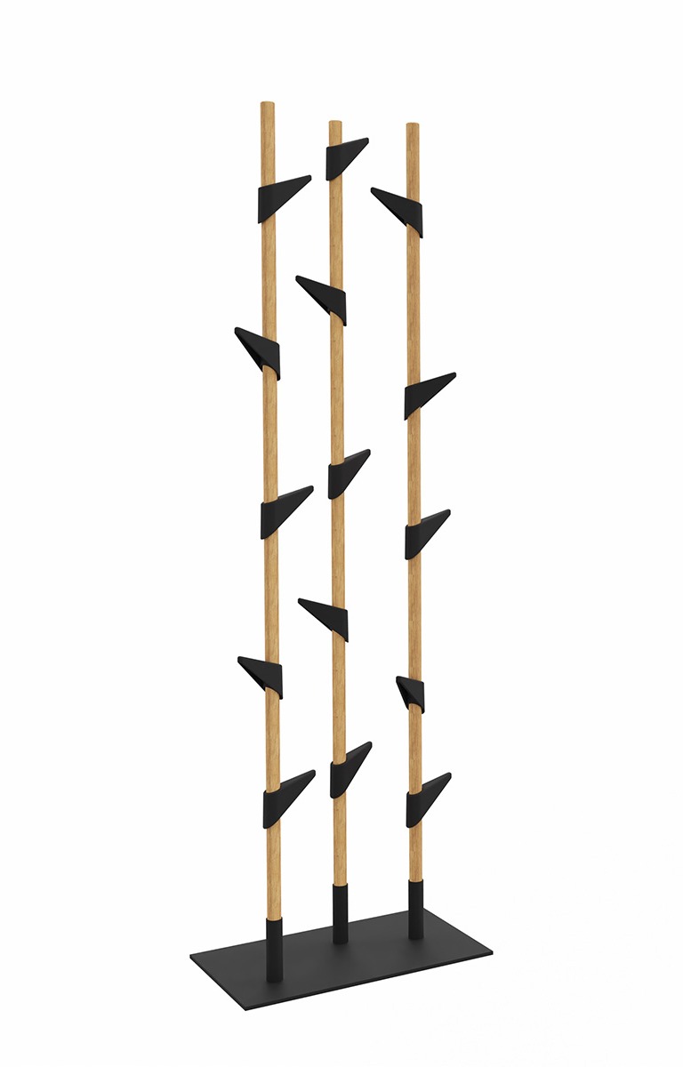 porte manteau design Bamboo 3 Cascando fond blanc noir chêne