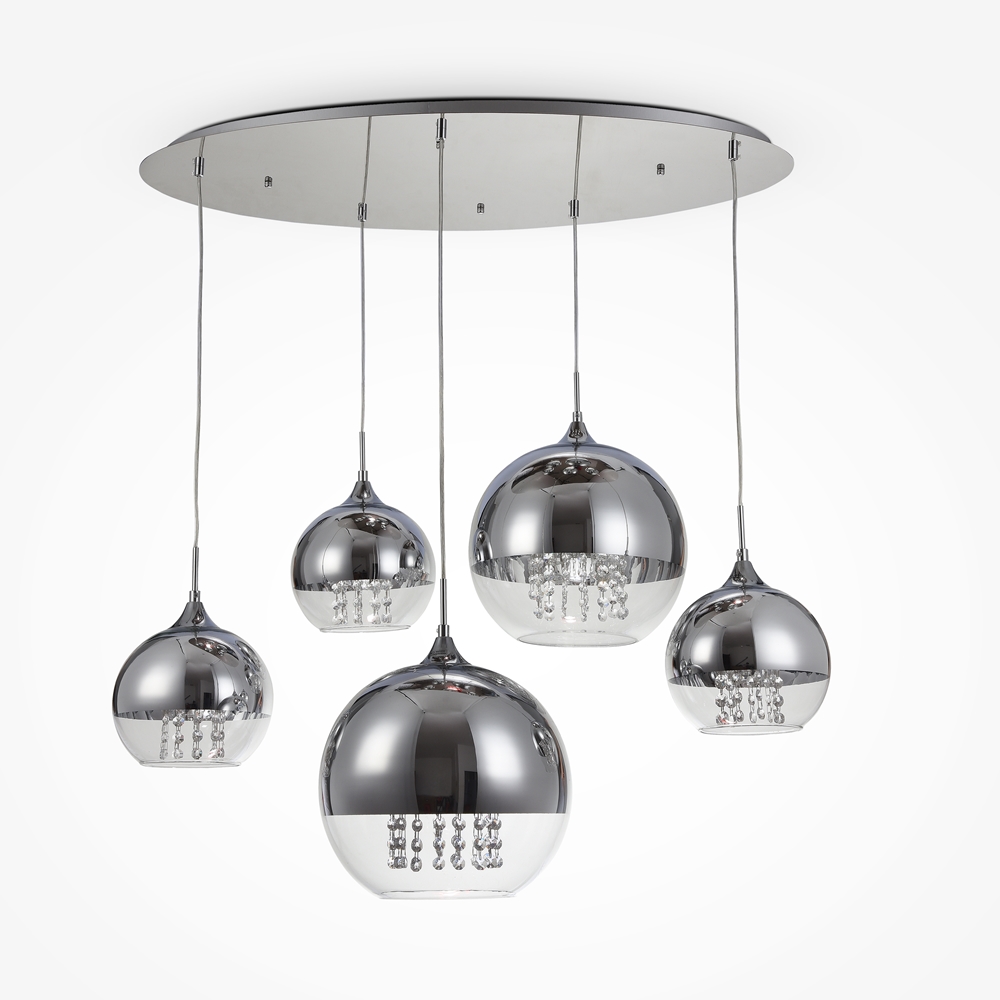 Suspension Fermi Linéaire — 5 Globes Verre et Métal suspension linéaire 5 globes