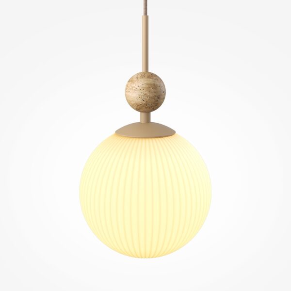 Lampe travertin : luminaires en travertin Suspension TAVO — Boule Verre Cannelé et Pierre