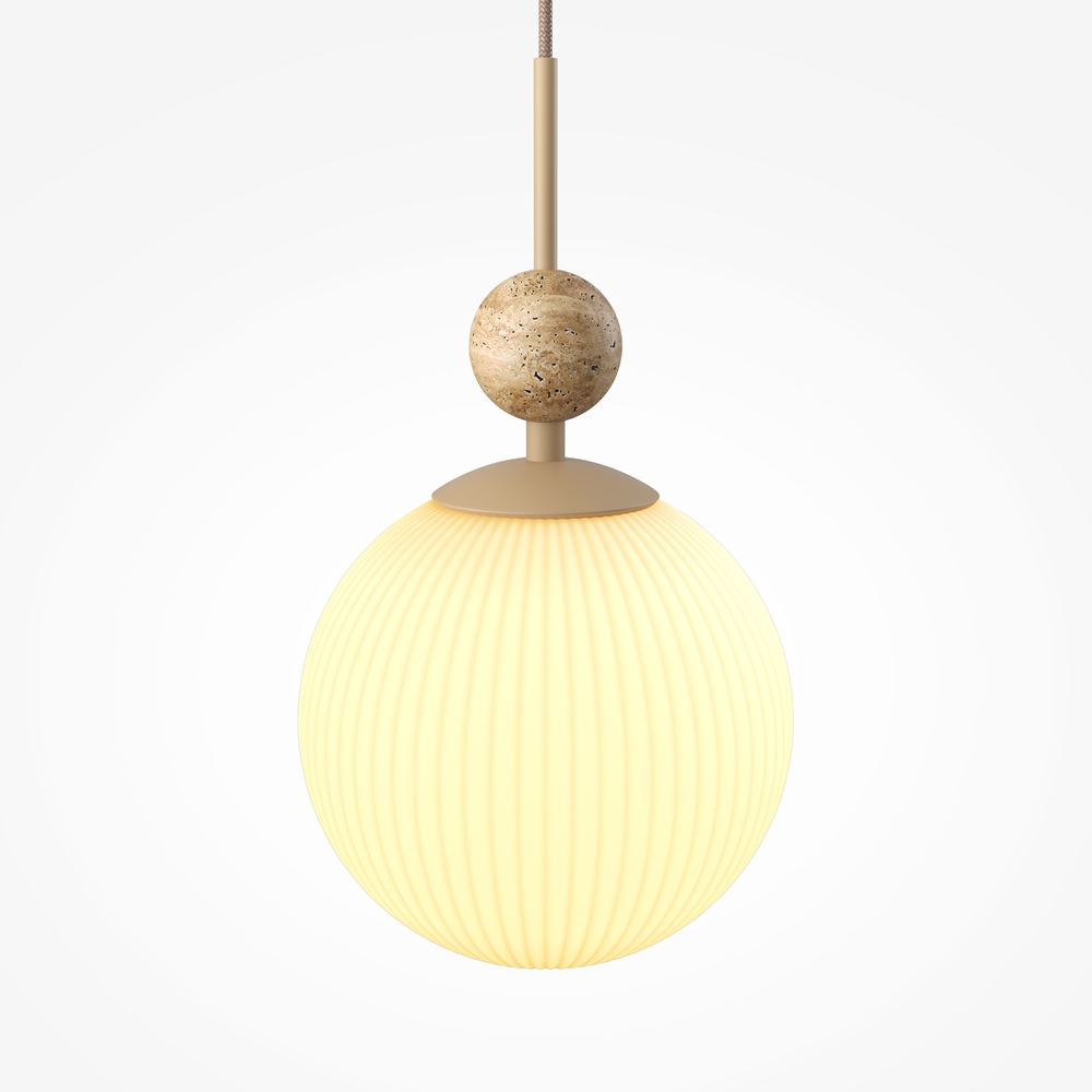 Suspension TAVO — Boule Verre Cannelé et Pierre