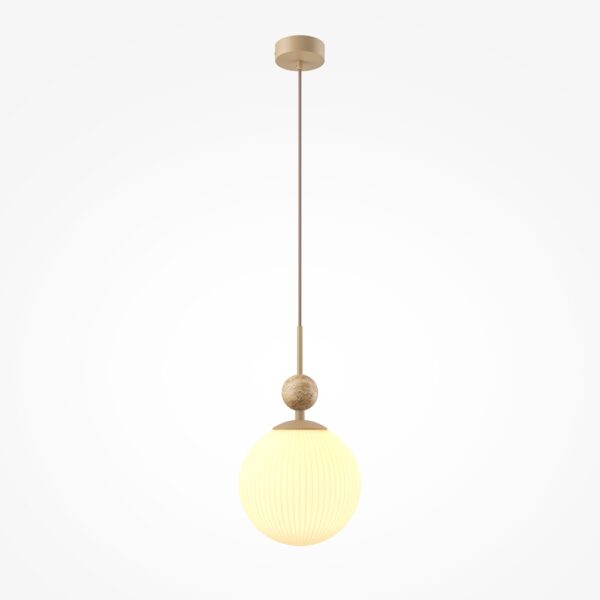 Lampe travertin : luminaires en travertin Suspension TAVO — Boule Verre Cannelé et Pierre