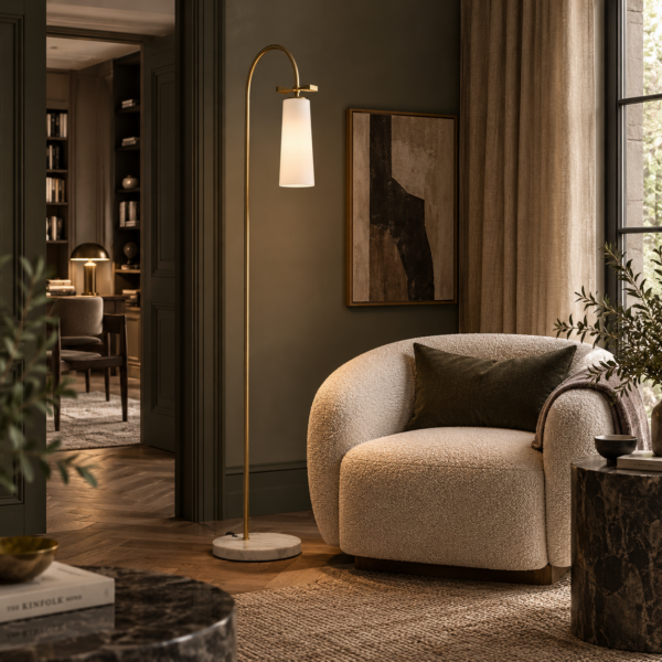 Lampadaire Bow — Pied Marbre et Nœud Papillon en situation