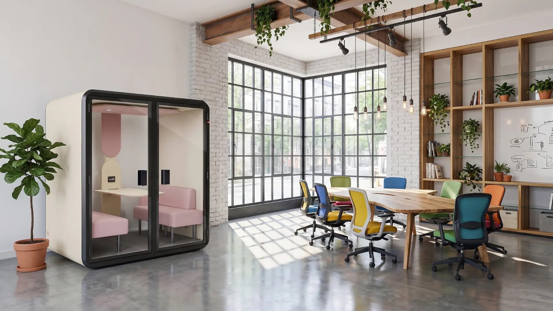Cabine acoustique 4 personnes Nook Quatro en situation dans un open space