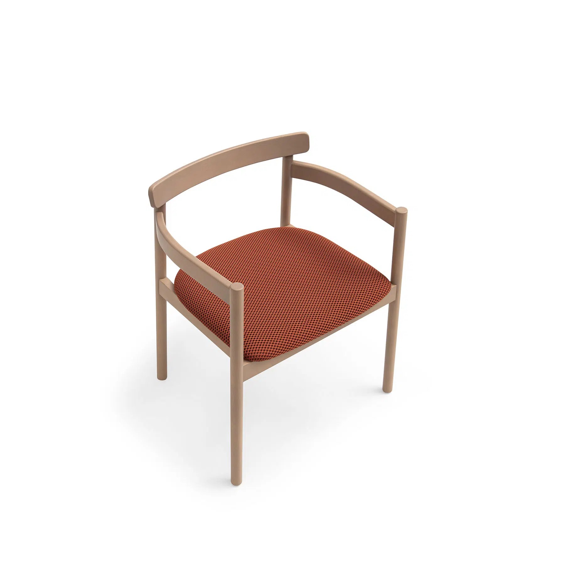 Chaise Ligne — vue d'angle, structure bois apparente avec accoudoirs