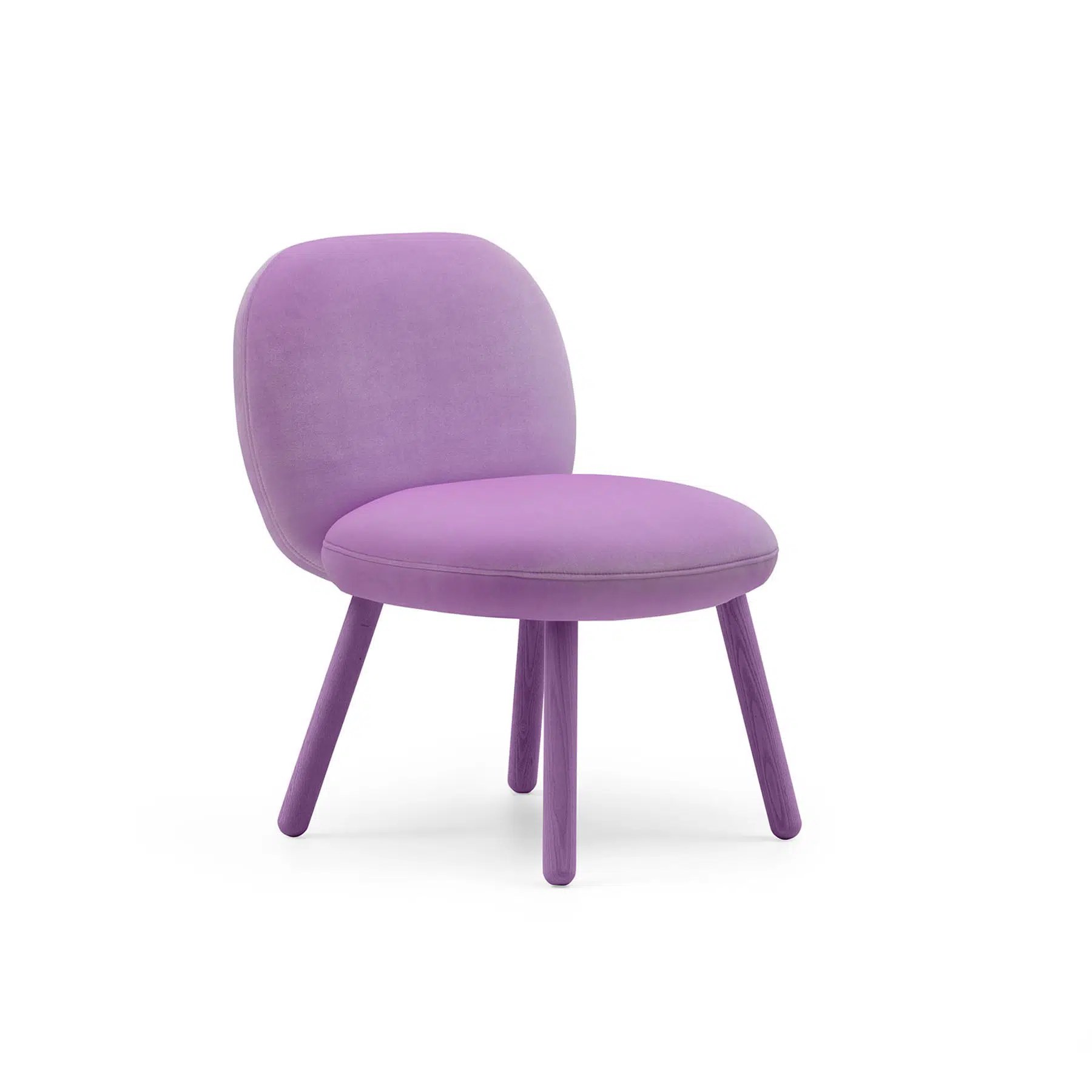 Chaise Suau — vue d'angle, piètement bois volumes arrondis