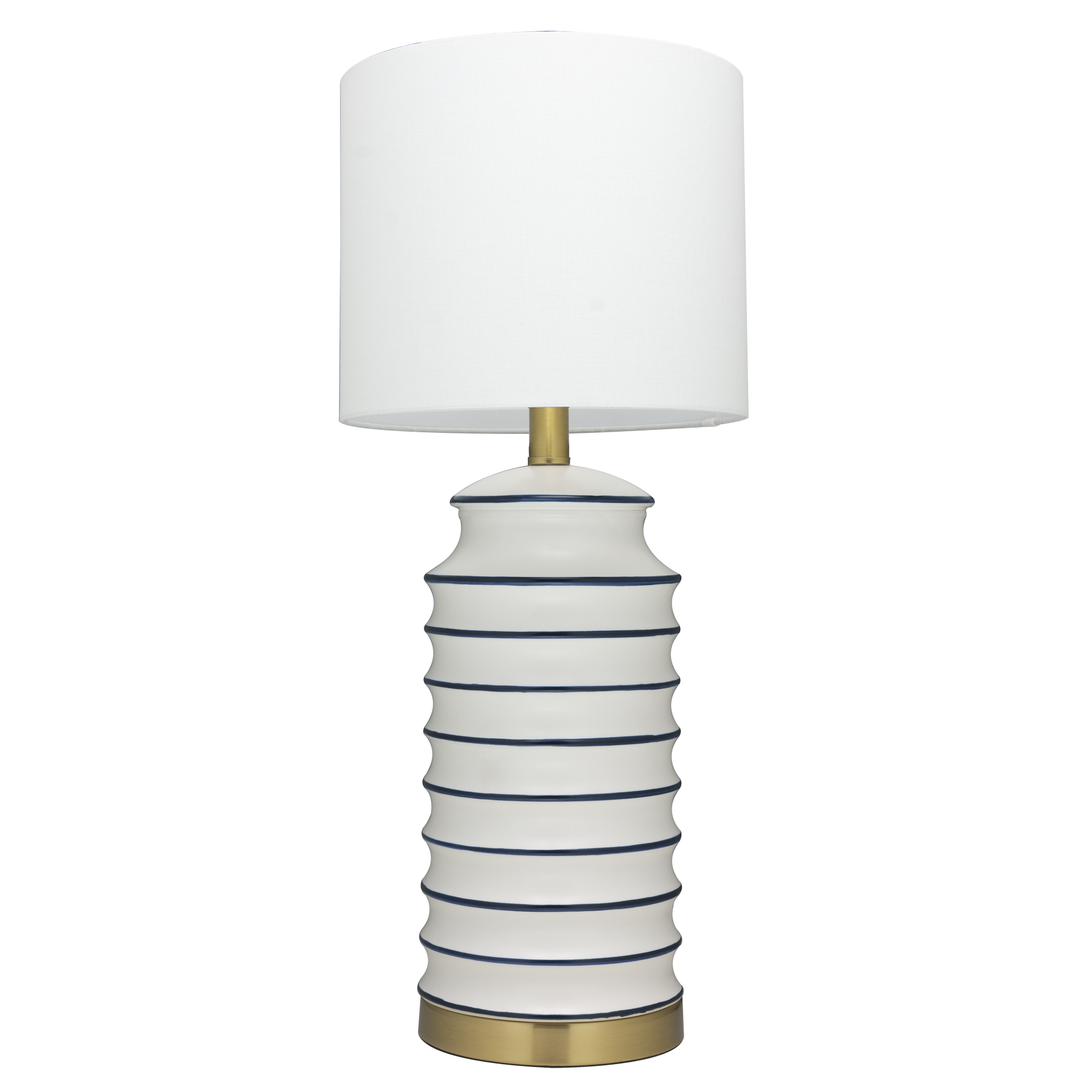 Lampe à Poser Coastal — Rayures Blanc et Laiton par Cosmolight Lampe à Poser Coastal — Rayures Blanc et Laiton en situation