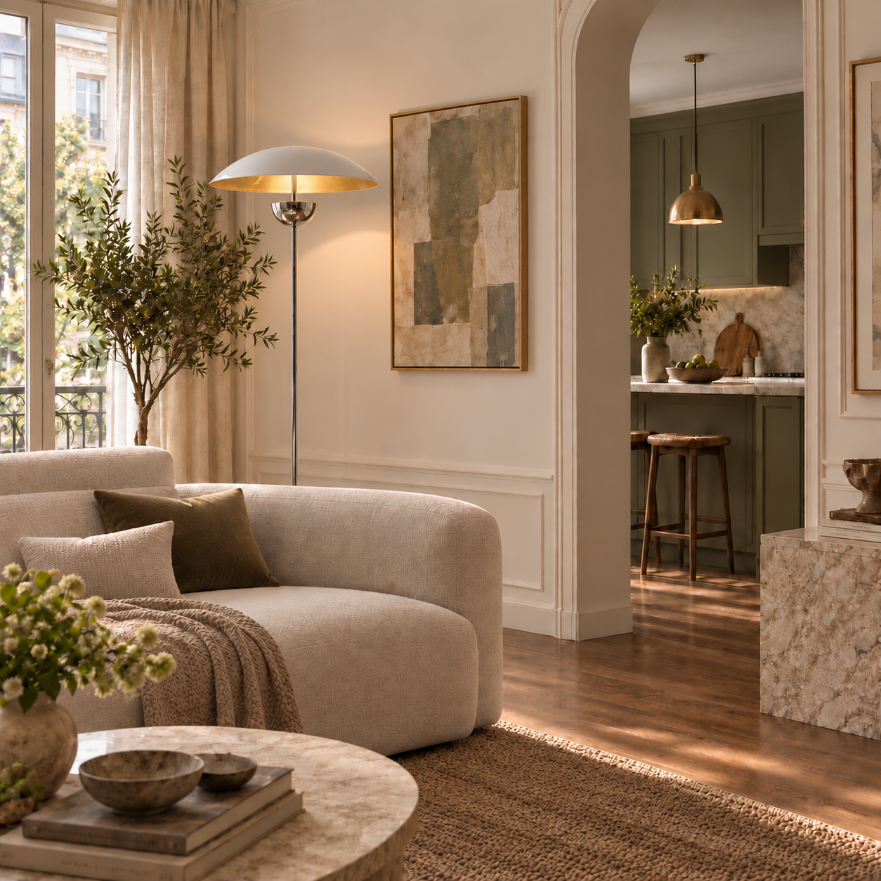 Lampadaire Sydney — Vasque Blanche sur Tige en situation