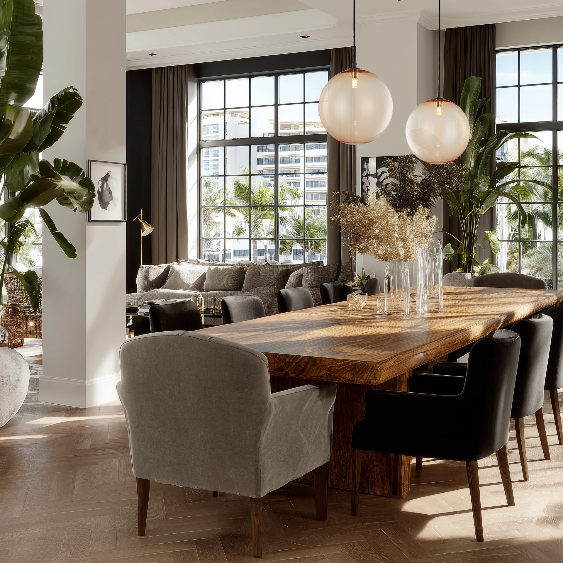 Suspension Hale — Globe Verre sur Tige Noire en situation
