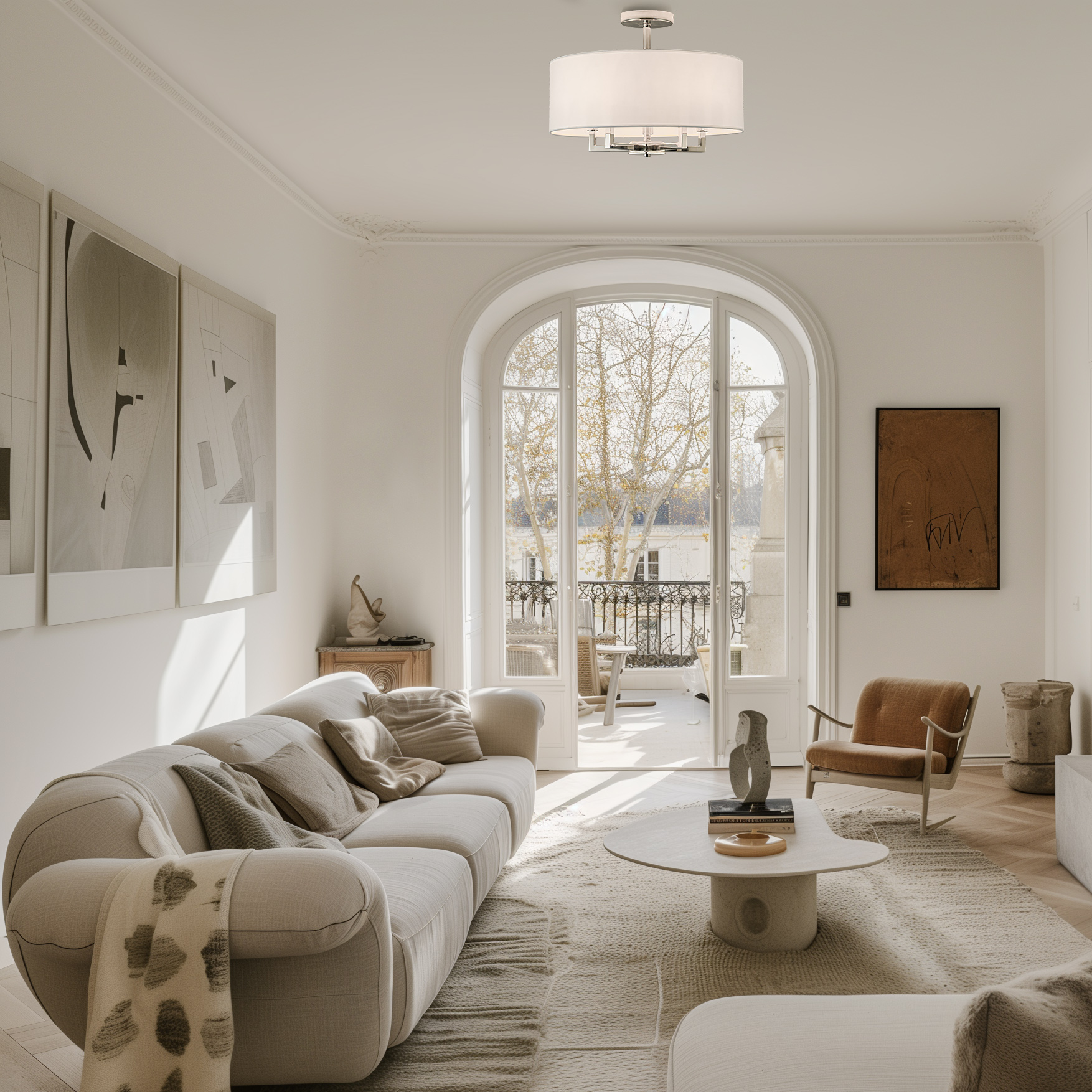 Plafonnier Lille — Tambour Tissu, Grand Format par Cosmolight Plafonnier Lille — Tambour Tissu, Grand Format en situation