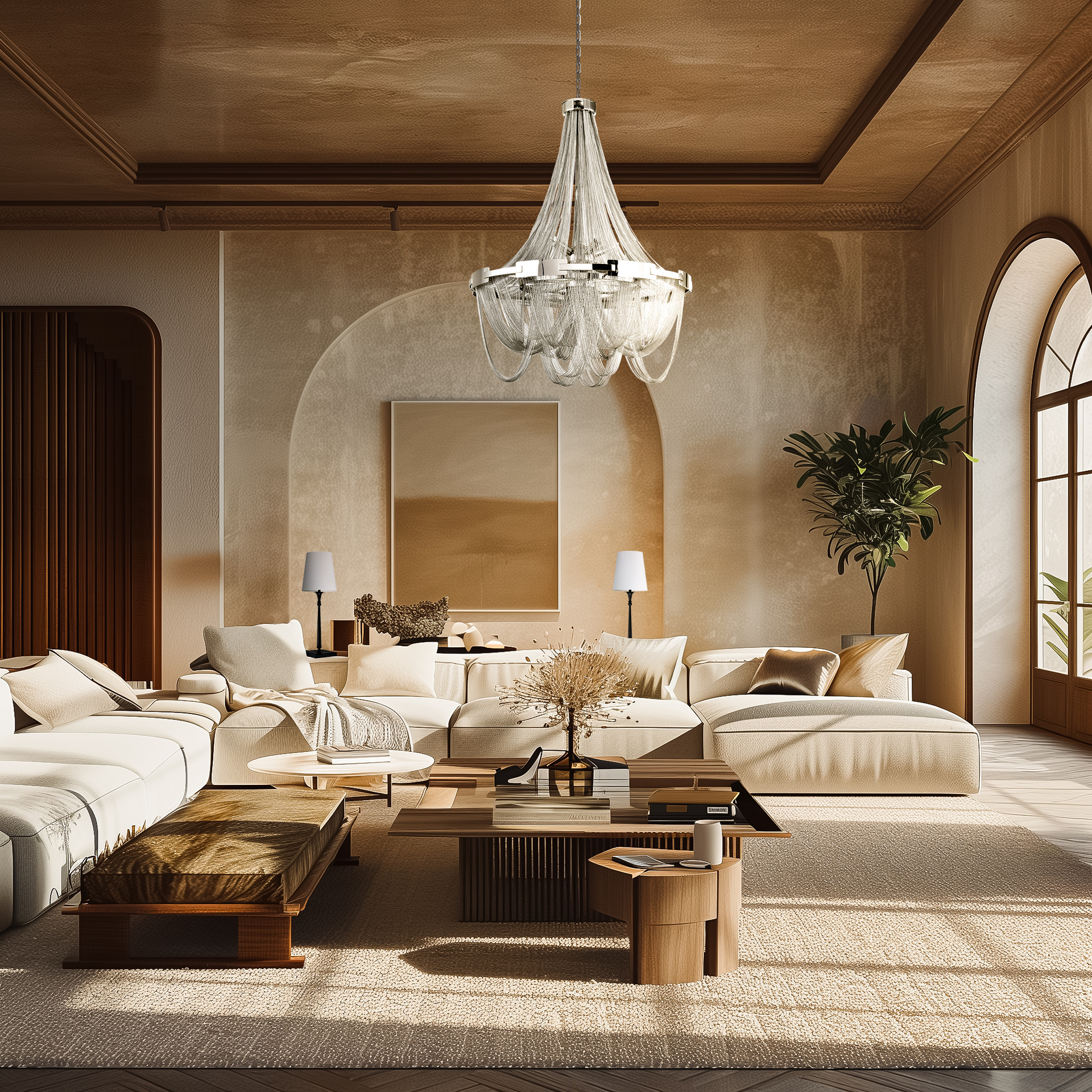 Lustre Roma — Cascade de Cristal Nickel en situation