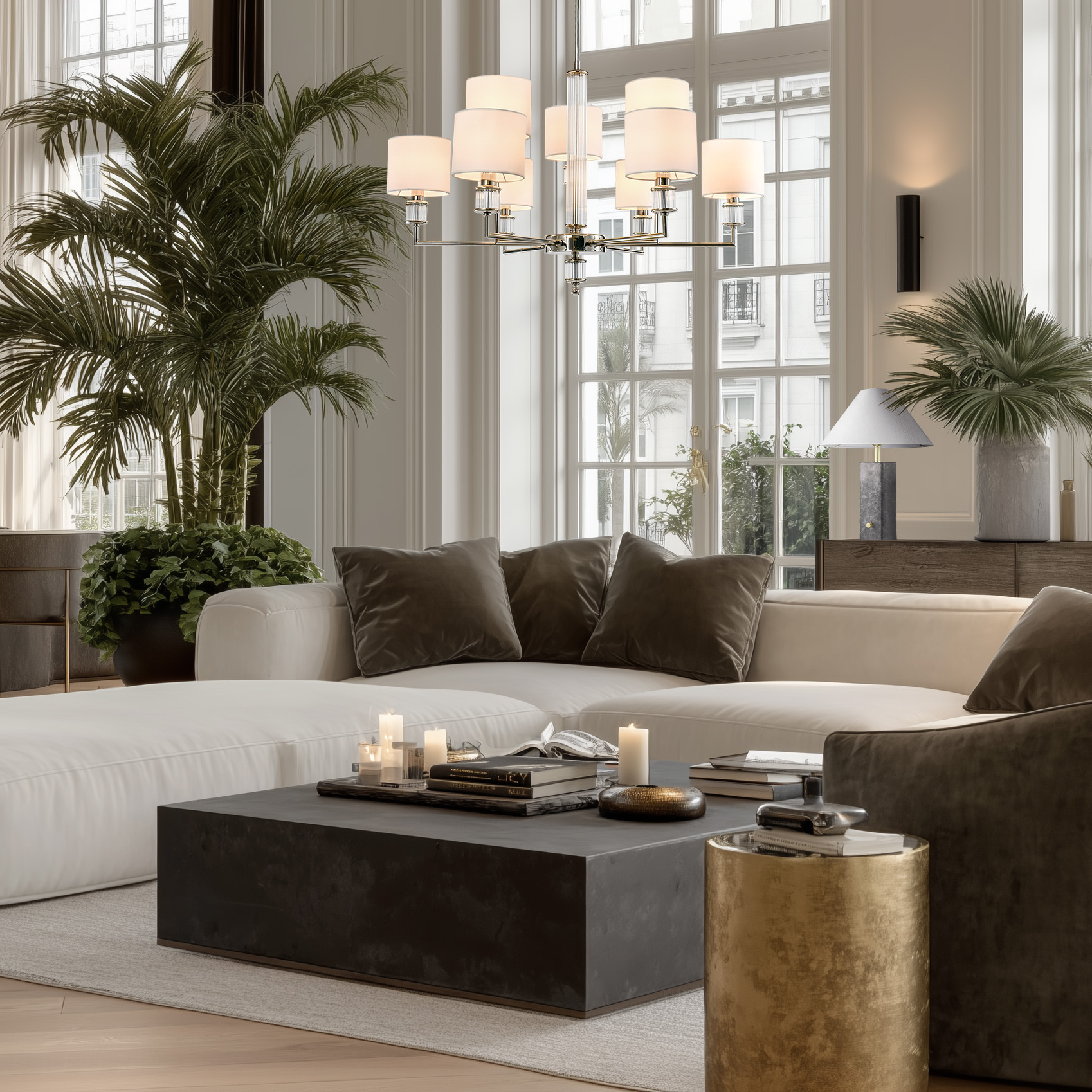 Lustre Sutton — Colonne Acrylique, 9 Bras par Cosmolight Lustre Sutton — Colonne Acrylique, 9 Bras en situation