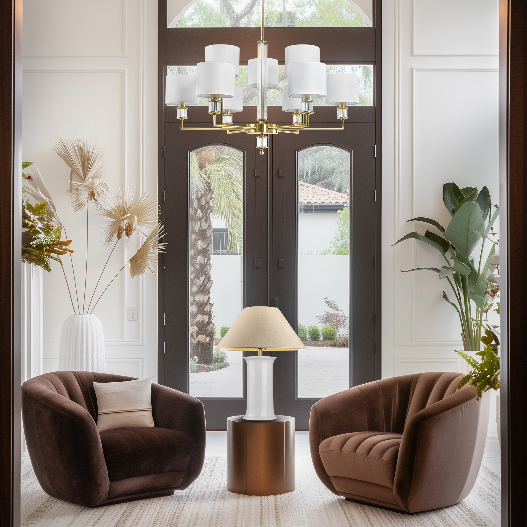 Lustre Sutton — Colonne Acrylique, 9 Bras en situation