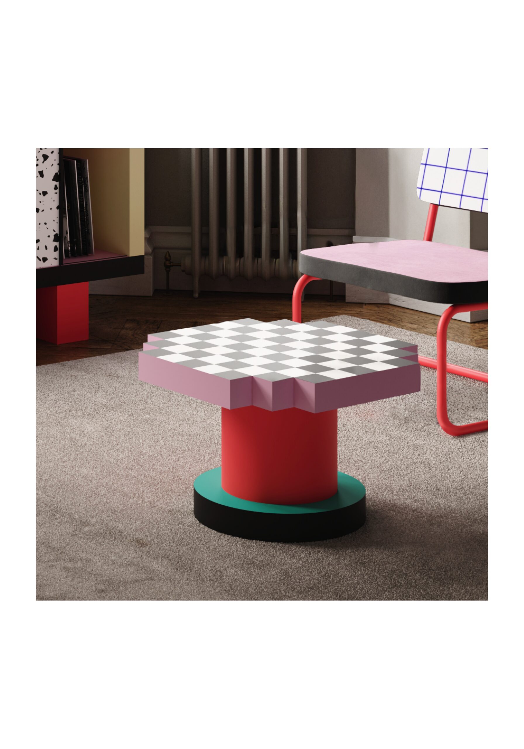 détail table basse vintage Super Chessboard Seletti