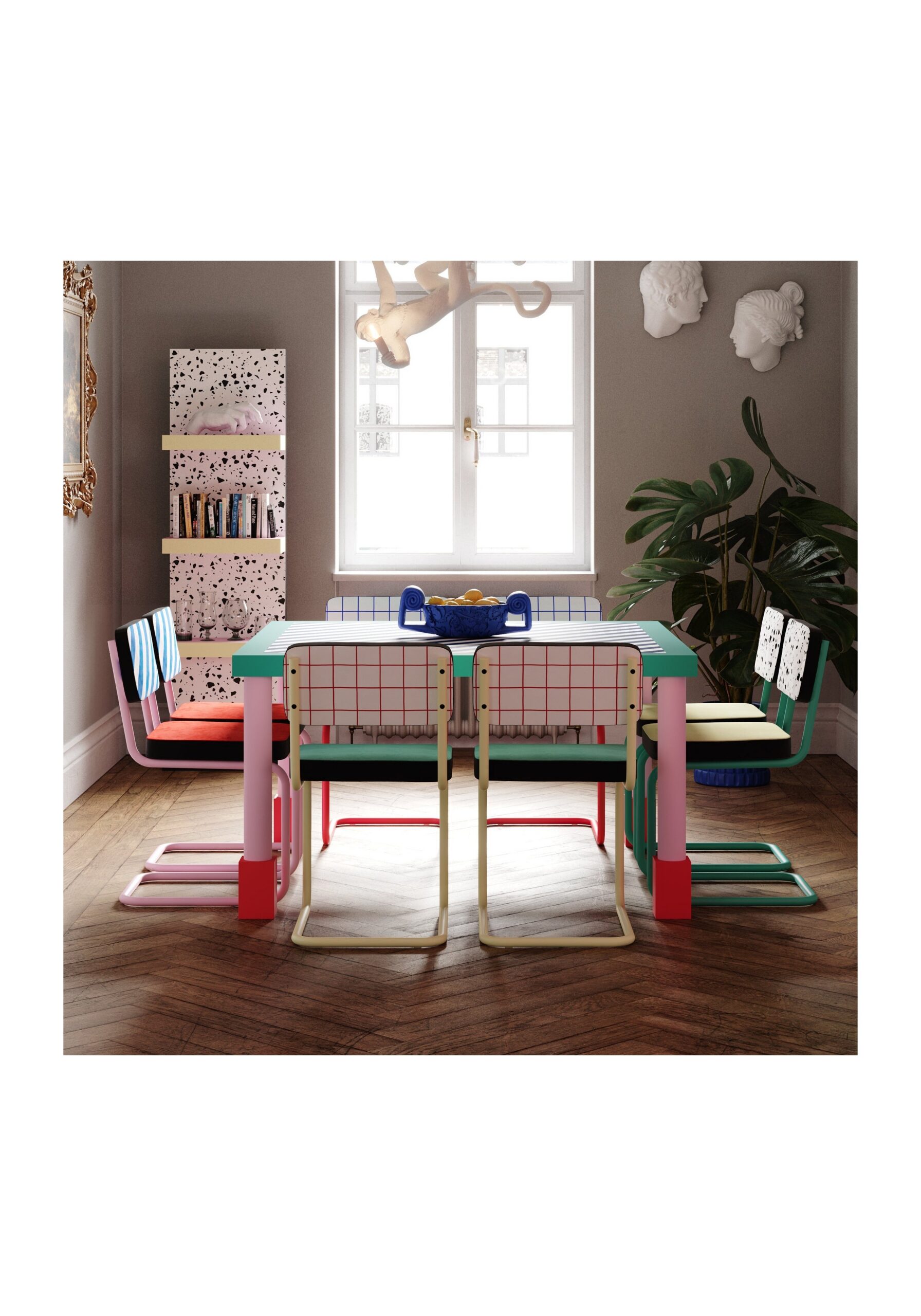 détail table carrée vintage Super Blue Stripes Seletti