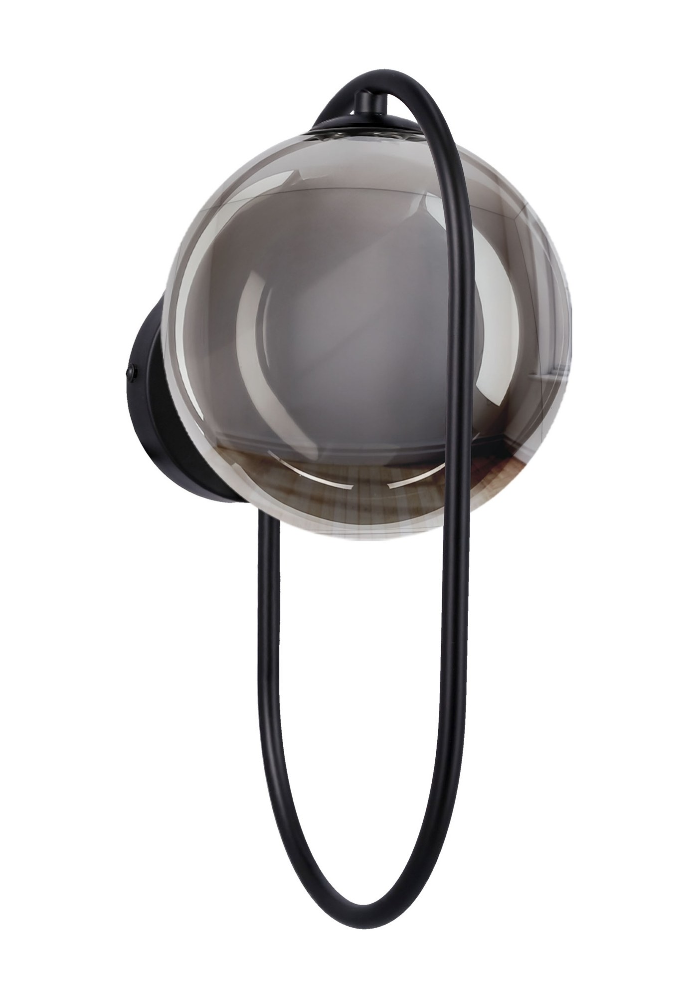 Applique murale à anneau noir et globe en verre fumé, G9, 32 cm applique anneau noir globe fumé sur fond blanc