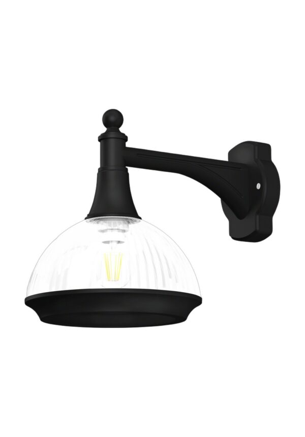 applique Boléro Roger Pradier en aluminium noir foncé avec verre clair prismatique, rendu sur fond blanc