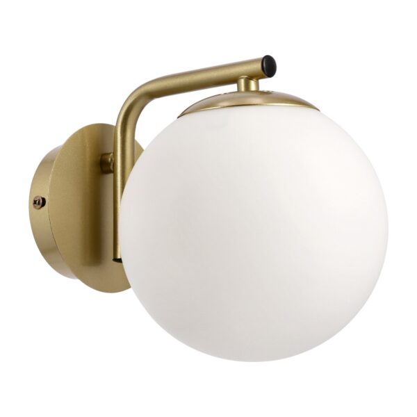 applique boule opale bras courbe version laiton sur fond blanc