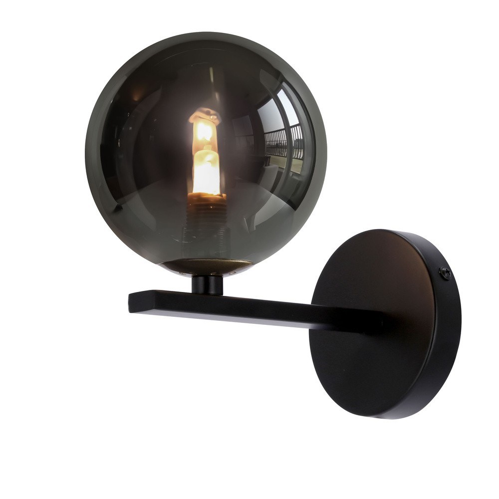 Applique boule opale G9, noire, laiton ou verre fumé, 20 cm applique boule opale G9 version globe fumé allumée
