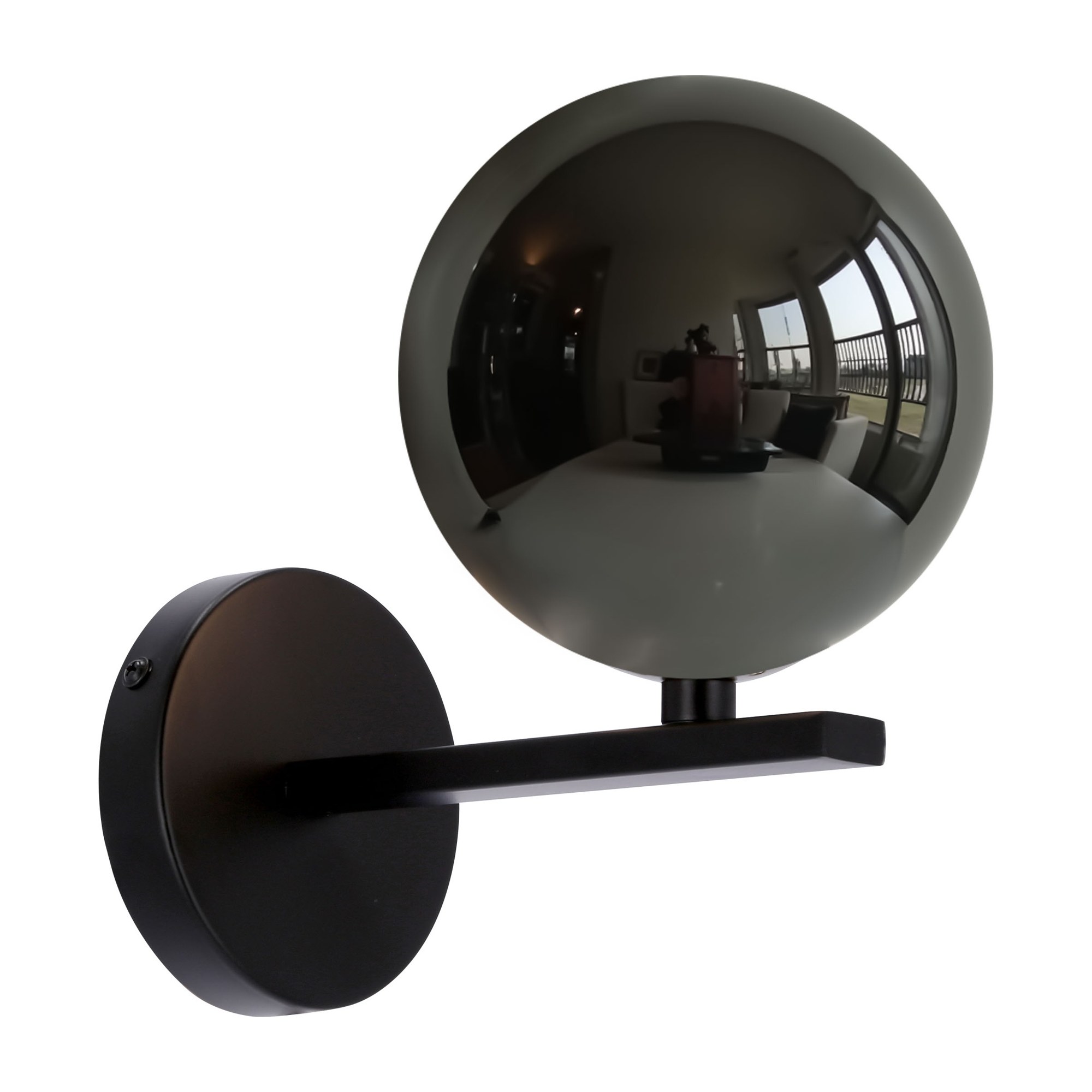 Applique boule opale G9, noire, laiton ou verre fumé, 20 cm applique boule opale G9 version globe fumé sur fond blanc