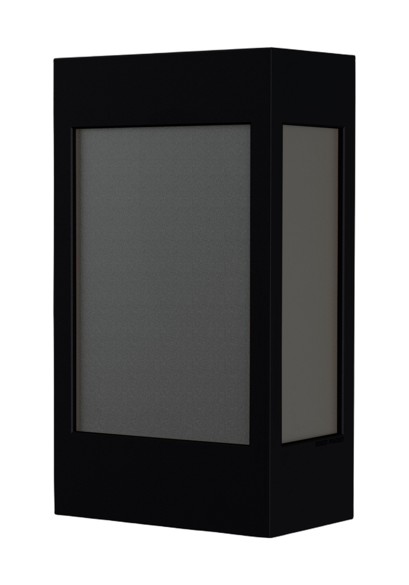 Applique Brick² en aluminium, verre ou PMMA, Roger Pradier applique Brick² en aluminium noir velours avec vitrage PMMA noir, rendu sur fond blanc