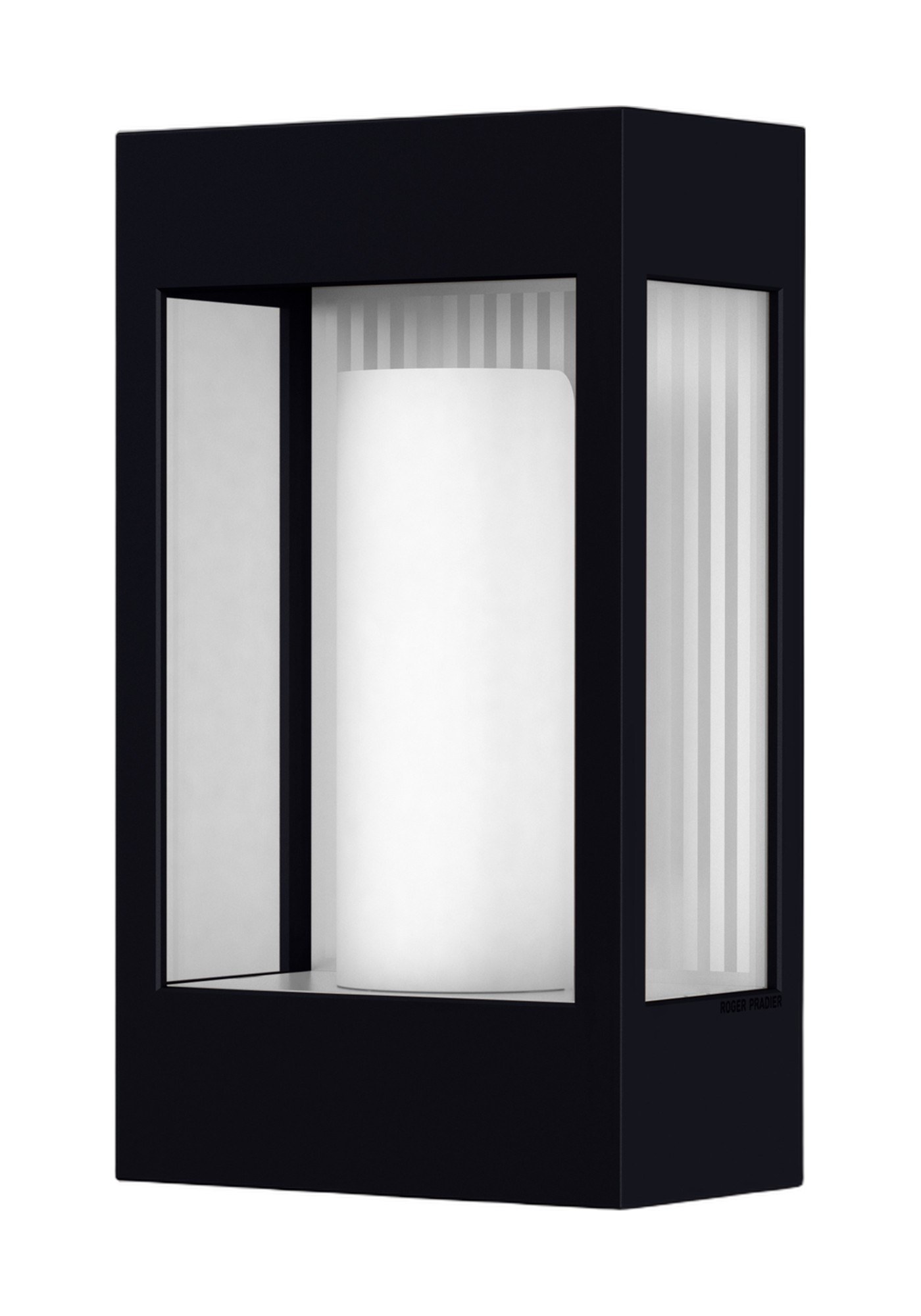 Applique Brick² en aluminium, verre ou PMMA, Roger Pradier applique Brick² en aluminium noir velours avec verre clair et diffuseur satiné, rendu sur fond blanc