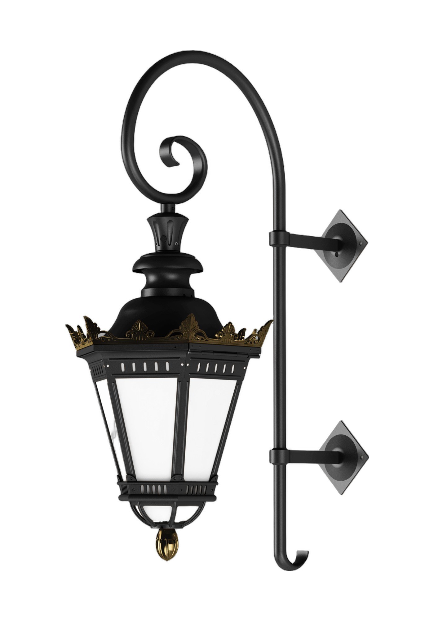 Applique Citadelle en aluminium et PMMA opale par Roger Pradier applique Citadelle crosse avec couronne en aluminium noir foncé, rendu sur fond blanc