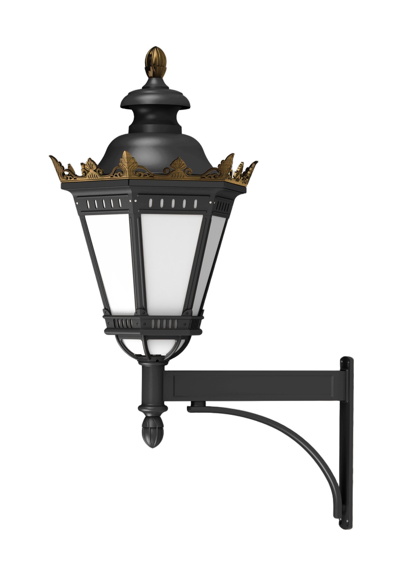 Applique Citadelle en aluminium et PMMA opale par Roger Pradier applique Citadelle montante avec couronne en aluminium noir foncé, rendu sur fond blanc