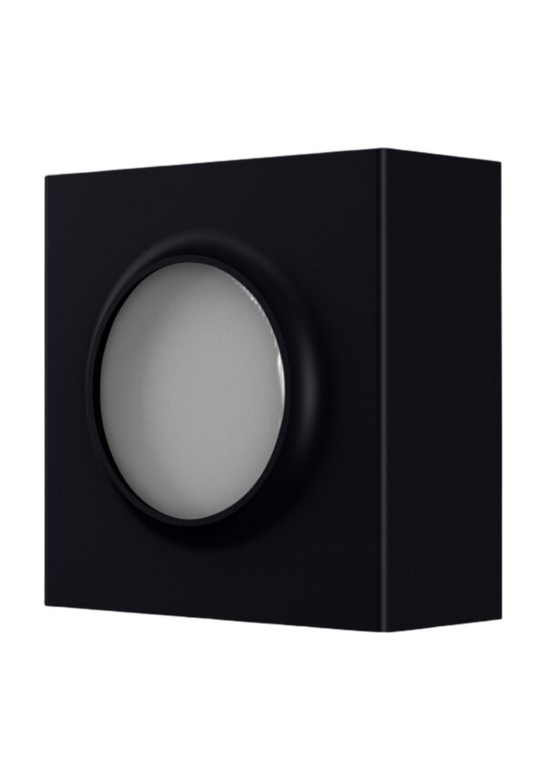 applique extérieure Klint modèle cercle lumineux en aluminium noir velours, rendu sur fond blanc