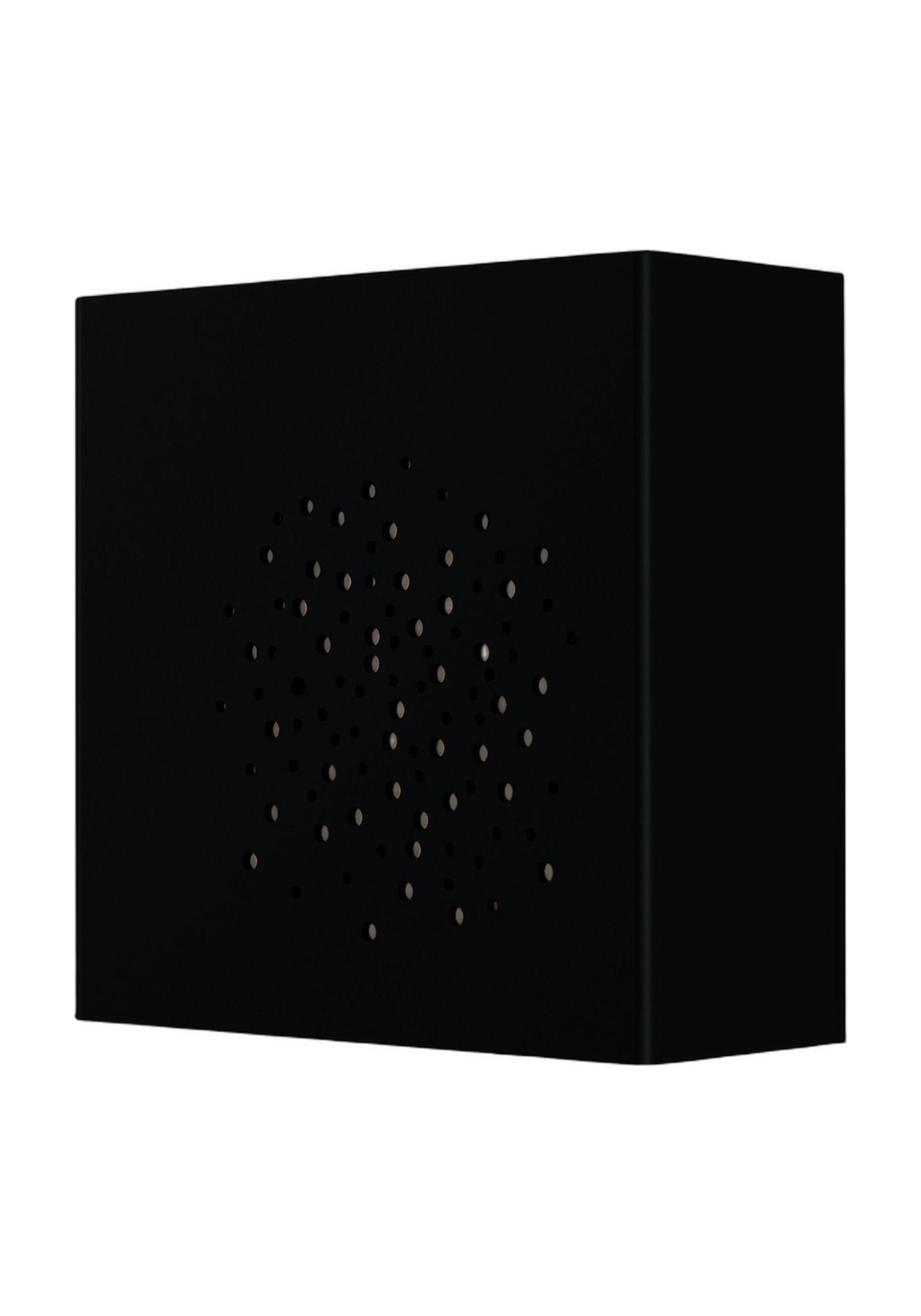 Applique extérieure Klint LED up and down par Roger Pradier applique extérieure Klint modèle face perforée en aluminium noir velours, rendu sur fond blanc