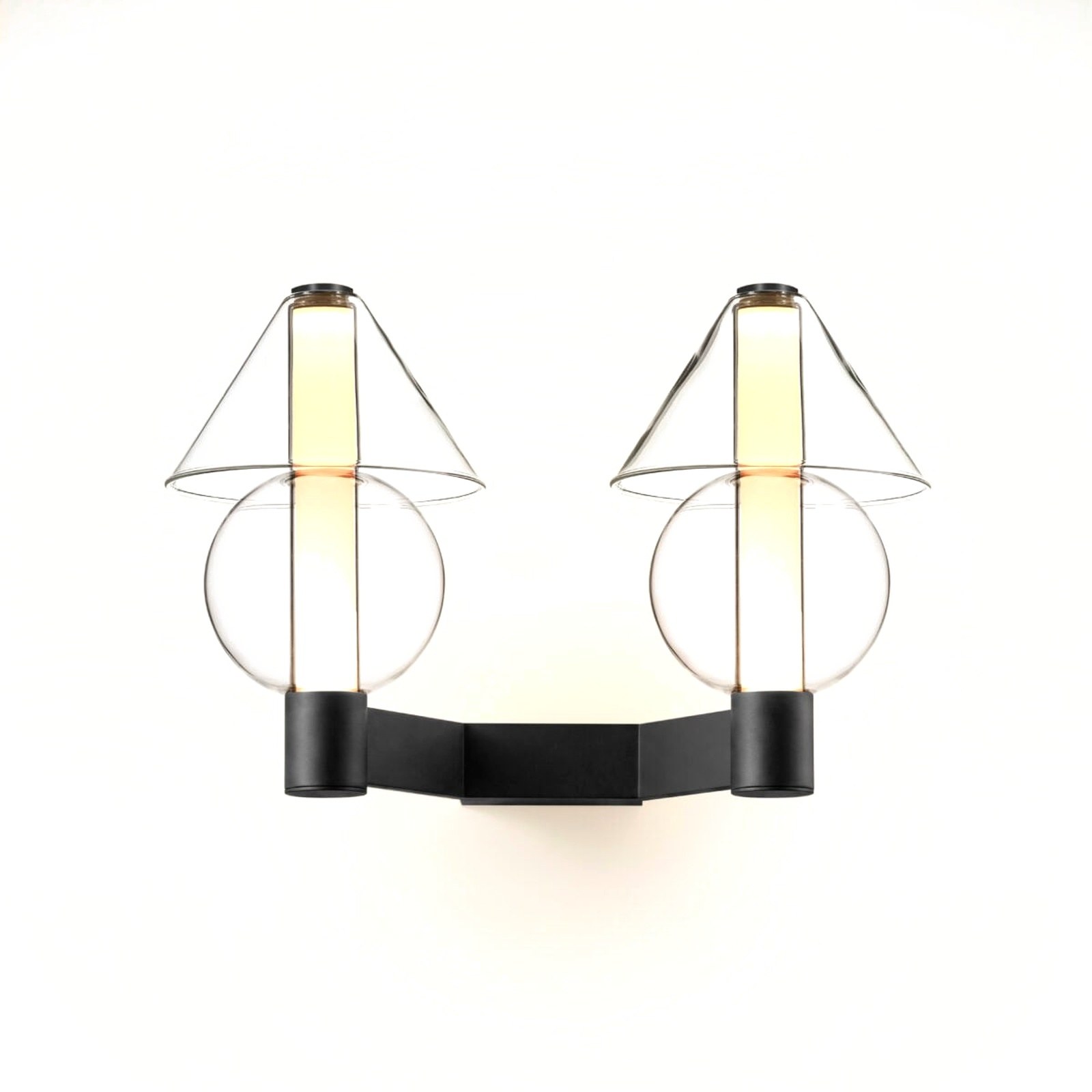 Applique Fragile A1 et A2 en verre soufflé par Jaume Ramírez x Marset Applique Fragile A2 Marset, finition noire, deux abat-jours