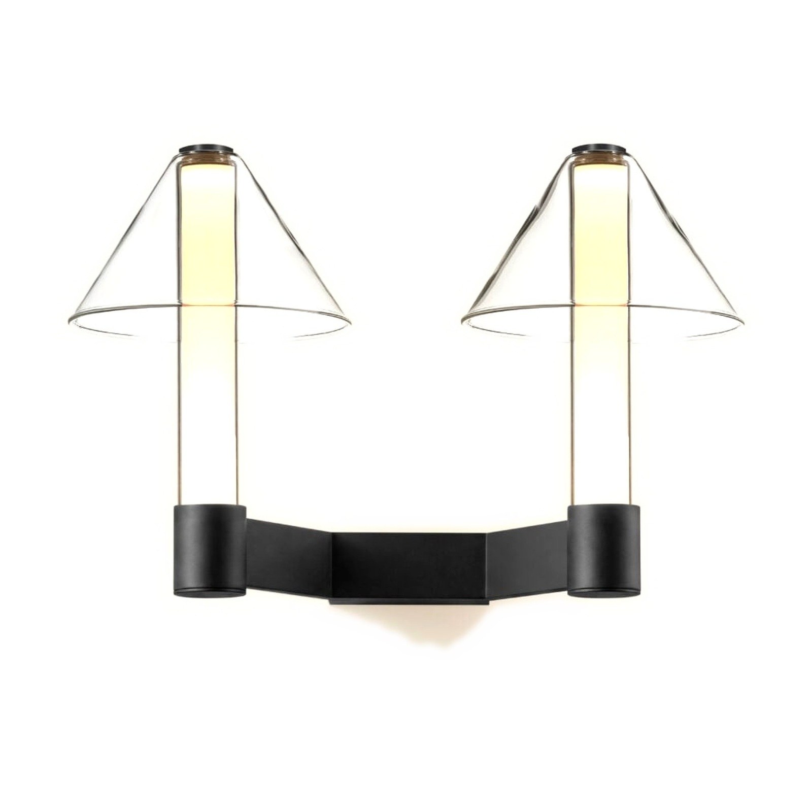 Applique Fragile cône Marset en verre soufflé par Jaume Ramírez Applique Fragile cône Marset A2, structure noire, deux abat-jours