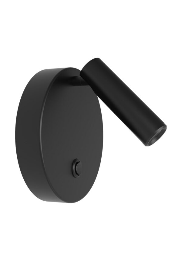 applique liseuse Nao circulaire noir mat avec spot LED orientable, vue de trois quarts