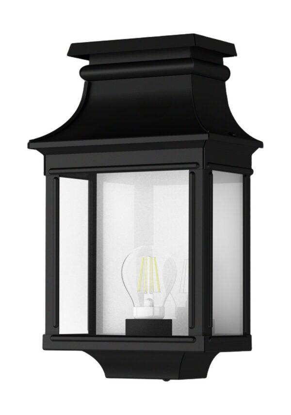 applique Louis Philippe 1 en aluminium noir foncé avec verre clair, rendu sur fond blanc