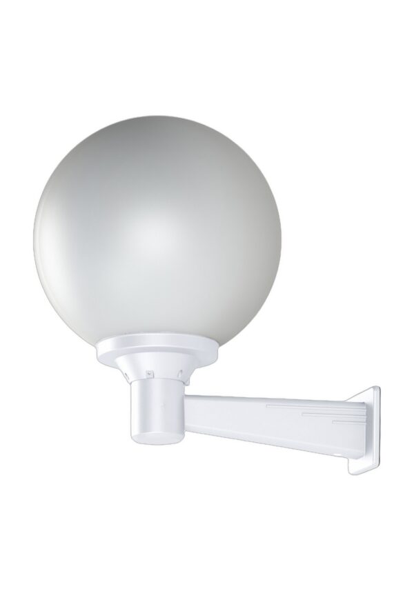 applique Moon globe 300 mm montante avec globe opale de 300 mm en aluminium blanc, rendu sur fond blanc