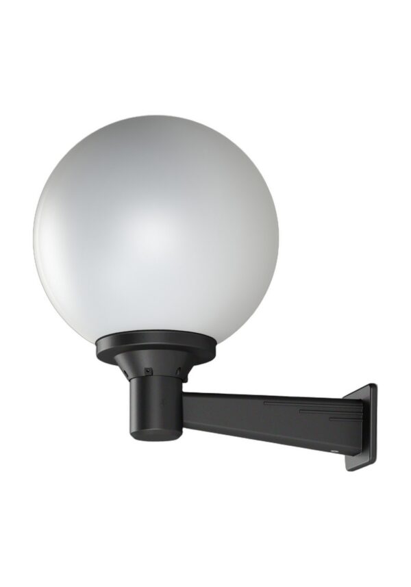 applique Moon globe 300 mm montante avec globe opale de 300 mm en aluminium noir foncé, rendu sur fond blanc