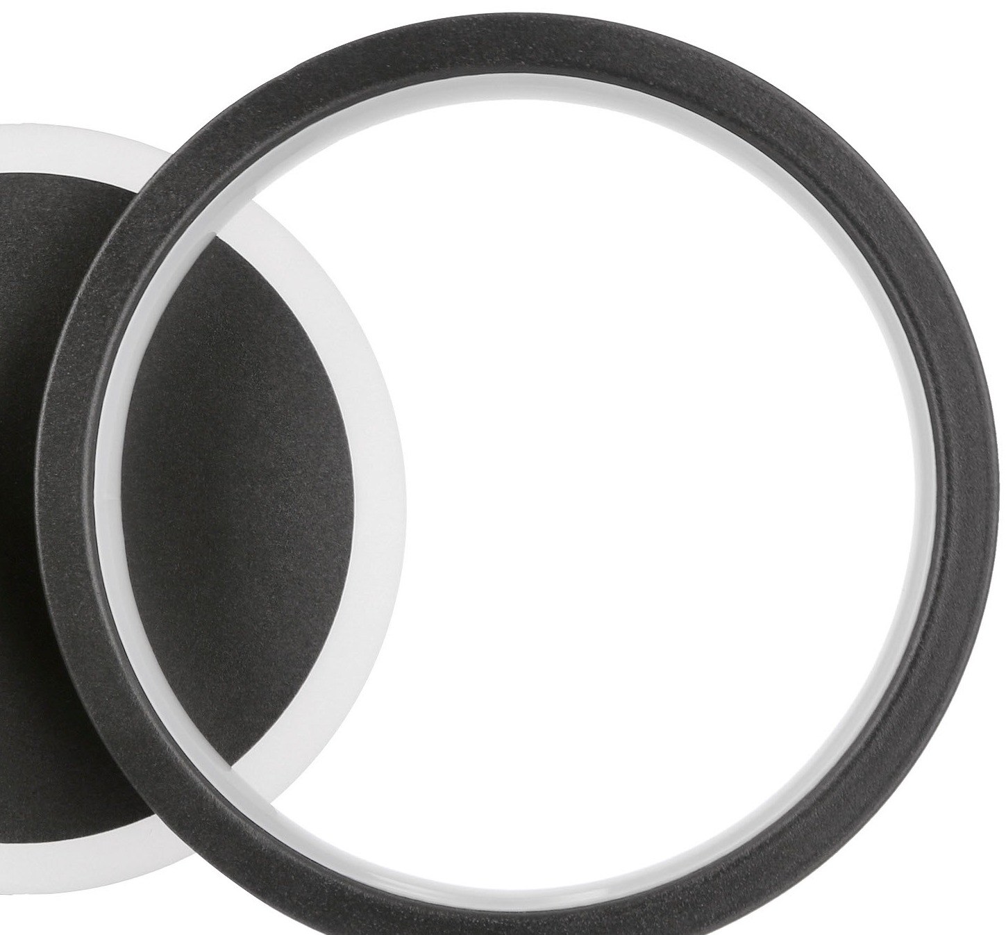 Applique murale anneau LED noire avec petit spot cylindrique, 28 cm applique murale anneau LED vue rapprochée de l anneau lumineux