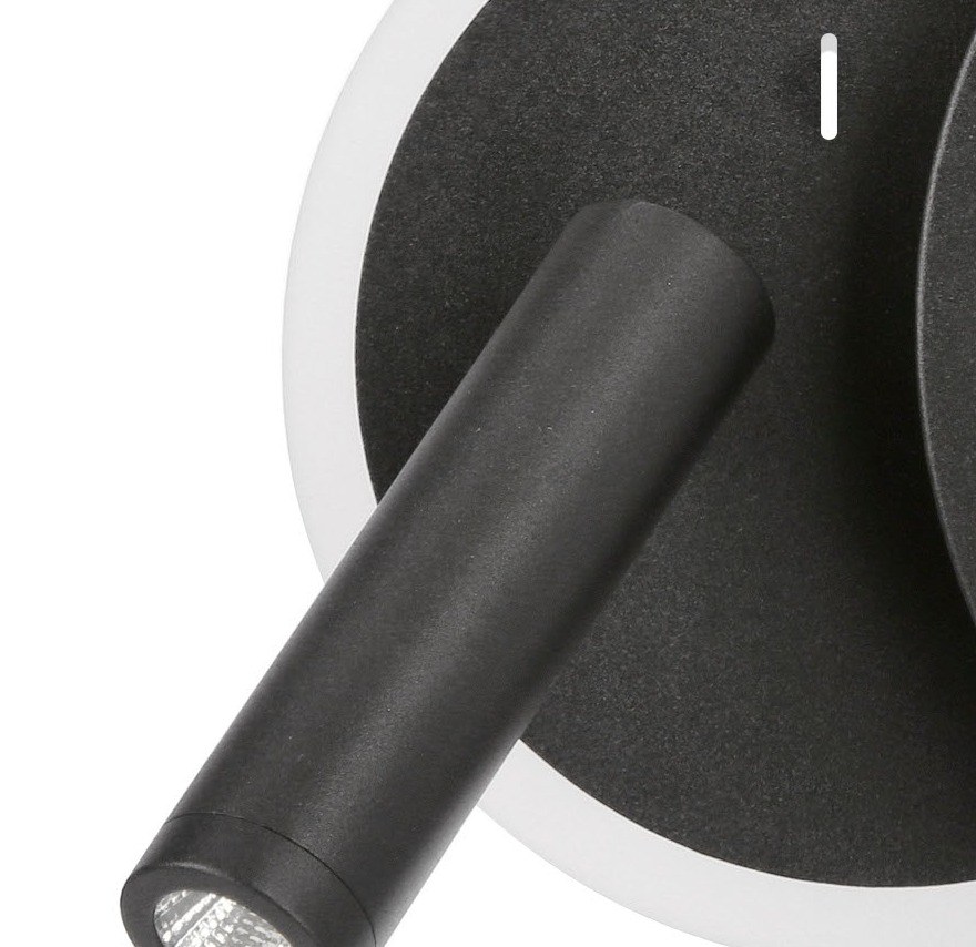 Applique murale anneau LED noire avec petit spot cylindrique, 28 cm applique murale anneau LED vue rapprochée du spot cylindrique