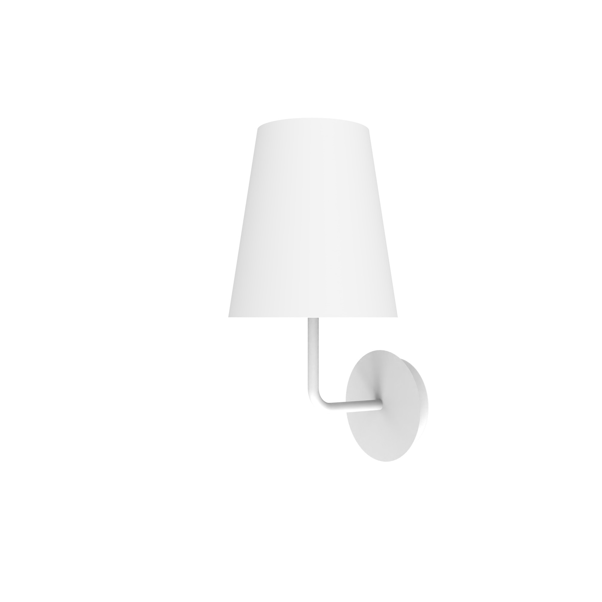 Applique murale Astra en aluminium par Robin Lamps applique murale Astra blanc mat avec abat-jour conique et platine ronde, vue de face sur fond blanc