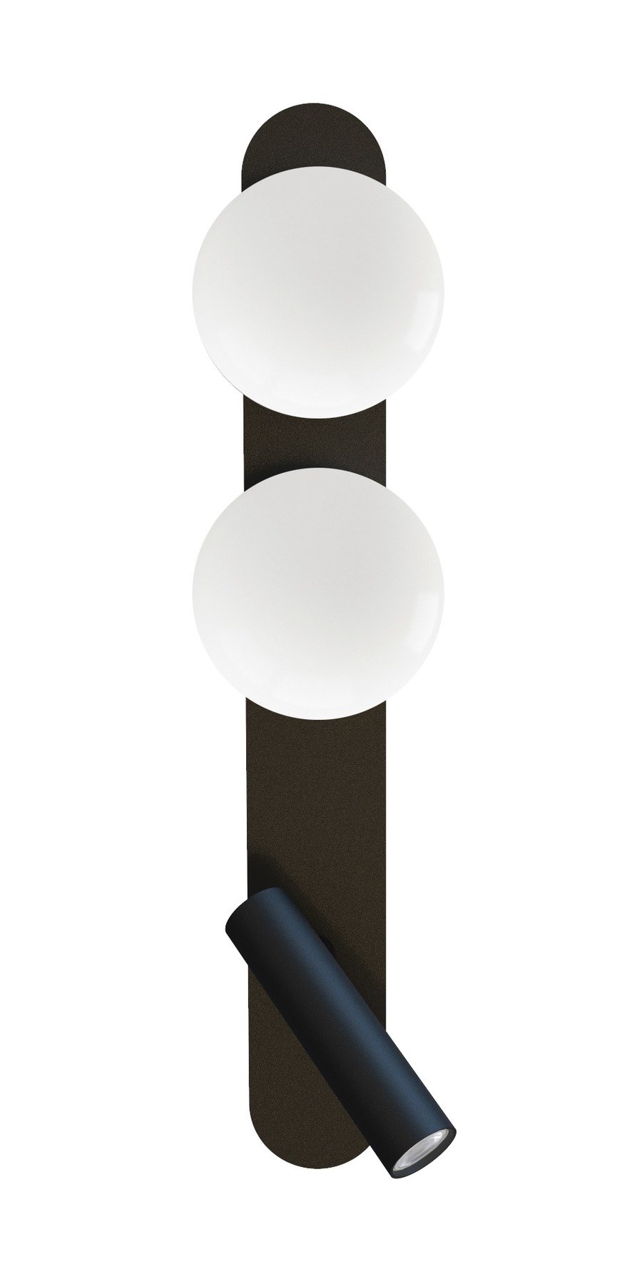 Applique murale Bubble en verre opale par Robin Lamps applique murale Bubble finition noir mat, deux globes en verre opale et spot LED, fond blanc