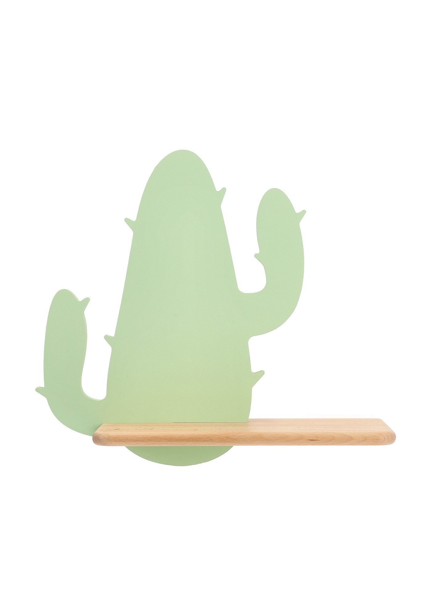 Applique murale cactus enfant en bois avec tablette, LED applique murale cactus enfant cactus élancé vert sans câble sur fond blanc