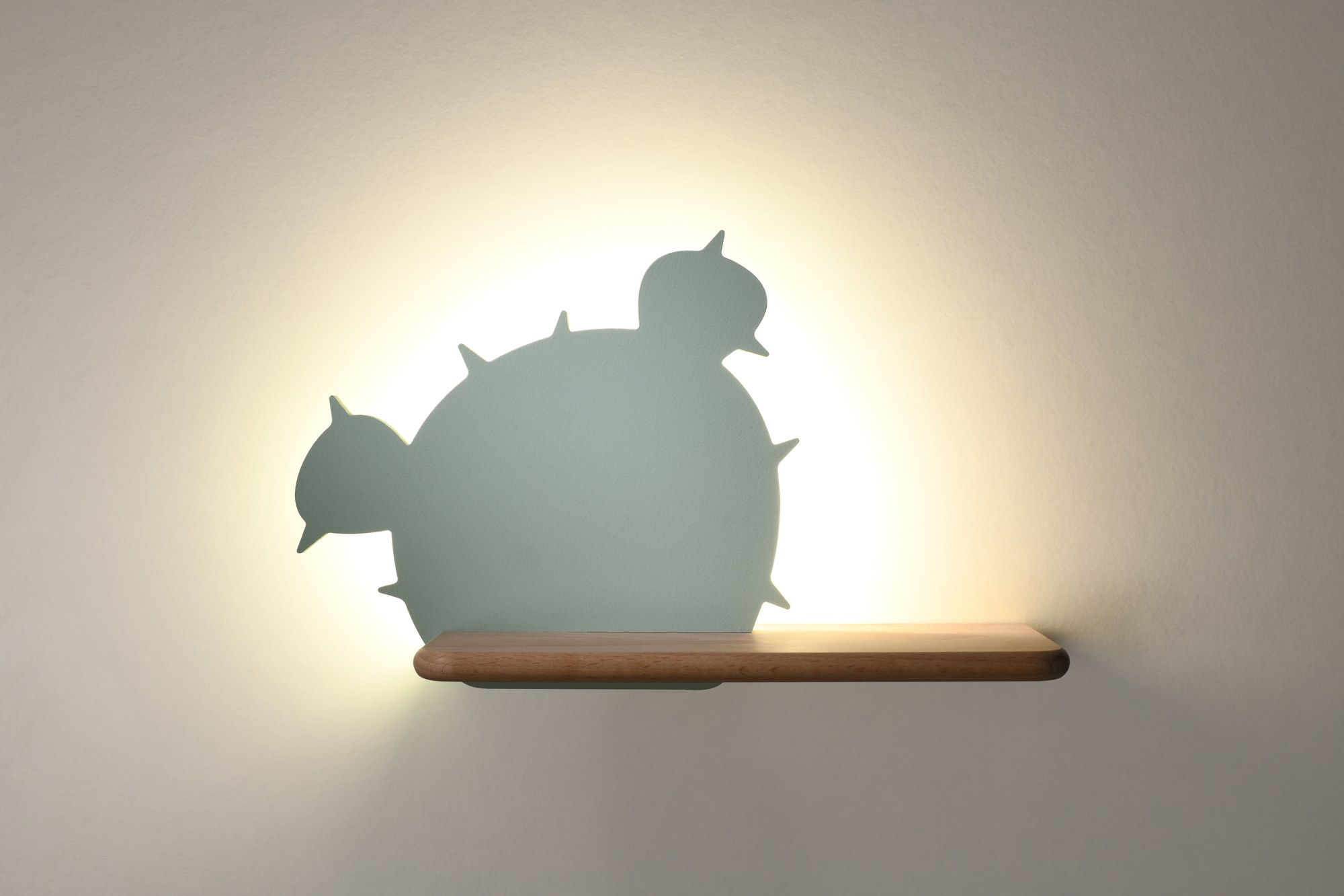 Applique murale cactus enfant en bois avec tablette, LED applique murale cactus enfant cactus rond vert allumé