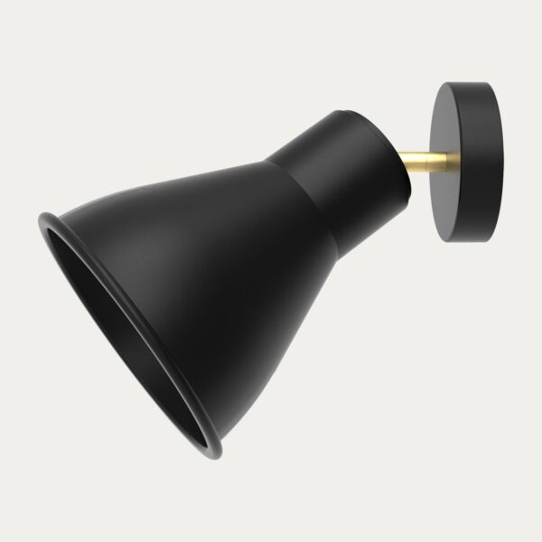 applique murale Cira noir mat et doré avec abat-jour évasé, vue de profil sur fond beige