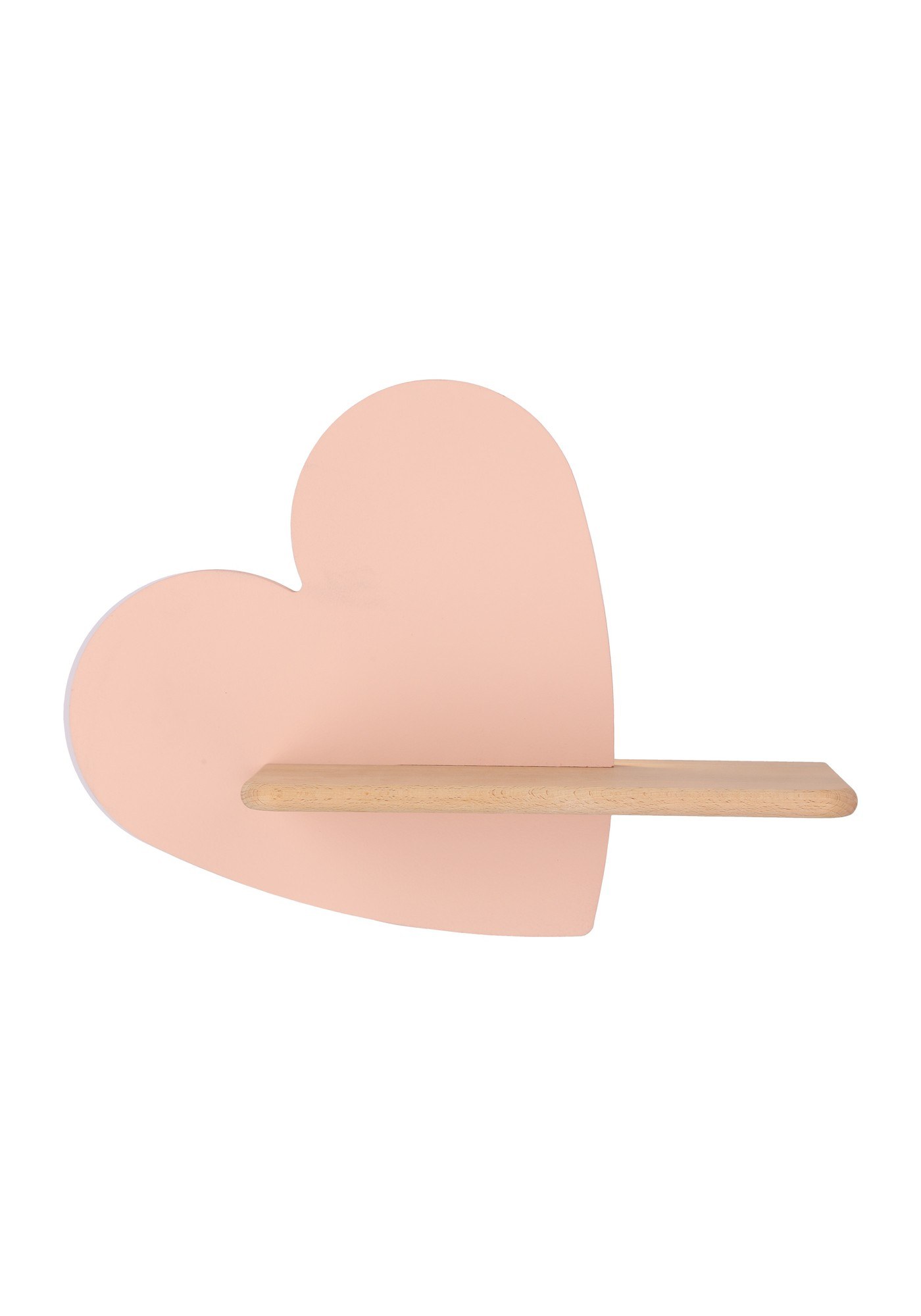 Applique murale cœur en bois pour chambre d'enfant, lumière LED applique murale cœur enfant rose avec tablette en hêtre sur fond blanc