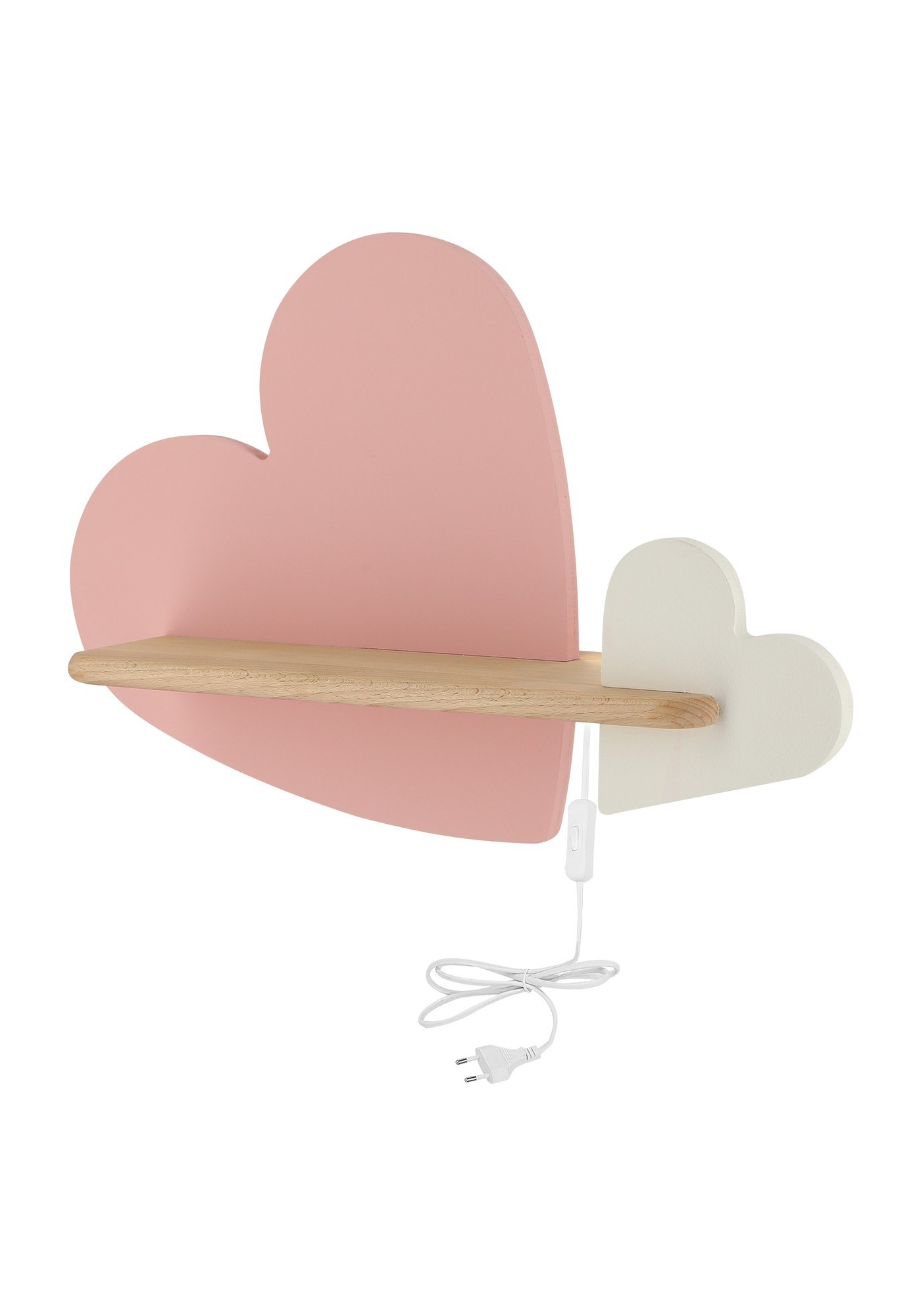Applique murale cœur en bois pour chambre d'enfant, lumière LED applique murale cœur enfant rose et blanc avec câble et prise
